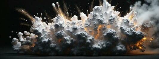 Abstract white powder explosion isolated on black background.. AI generated photo