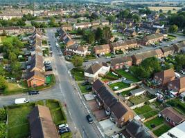 Aerial View of Residential Real Estate with Industrial Estate Combined District of North of Luton City of England, Great Britain, UK.  Footage Was Captured with Drone's Camera on September 7th, 2023 photo