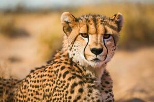 Cheetah in dunes. AI generated photo