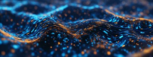 Data technology illustration. Abstract futuristic background. Wave with connecting dots and lines on dark background. Wave of particles.. AI generated photo