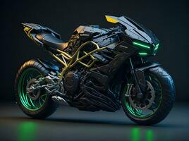 AI Generative, Conceptual design of A custom motorcycle isolated on various background photo