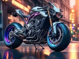 AI Generative, Conceptual design of A custom motorcycle isolated on various background photo