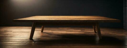 Wooden table with dark blurred background.. AI generated photo