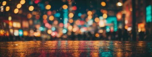 abstract background with bokeh defocused lights and shadow from cityscape at night, vintage or retro color tone. AI generated photo