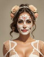 AI Generative, Pretty woman with make up day of the dead photo