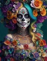 AI Generative, Pretty woman with make up day of the dead photo