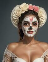 AI Generative, Pretty woman with make up day of the dead photo