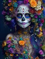 AI Generative, Pretty woman with make up day of the dead photo