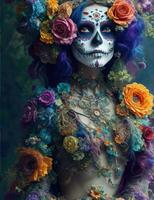 AI Generative, Pretty woman with make up day of the dead photo