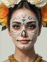 AI Generative, Pretty woman with make up day of the dead photo