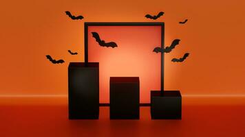 Halloween background design with podium for product advertising , banner , mockup , presentation on a orange background . 3D rendering photo