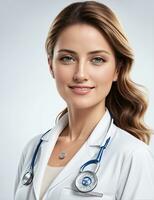 AI Generative, Smilling female doctor portait. Healthcare medical and medicine concept. photo