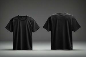 Blank T Shirt color black template front and back view on white background. AI generated photo