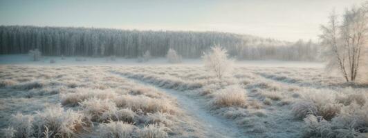 white wood covered with frost frosty landscape. AI generated photo