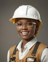 AI Generative, Young female site engineer with a safety vest and hardhat photo