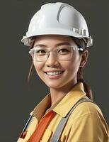 AI Generative, , Young female site engineer with a safety vest and hardhat photo