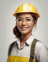 AI Generative, , Young female site engineer with a safety vest and hardhat photo