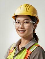 AI Generative, , Young female site engineer with a safety vest and hardhat photo