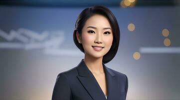 a photo of a tv news female presenter on a popular channel. live stream broadcast on television. AI Generative