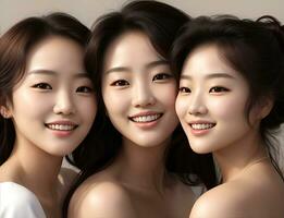 AI Generative, Nature young Beauty. Multi Ethnic Group of Womans with diffrent types of skin together photo