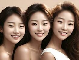 AI Generative, Nature young Beauty. Multi Ethnic Group of Womans with diffrent types of skin together photo