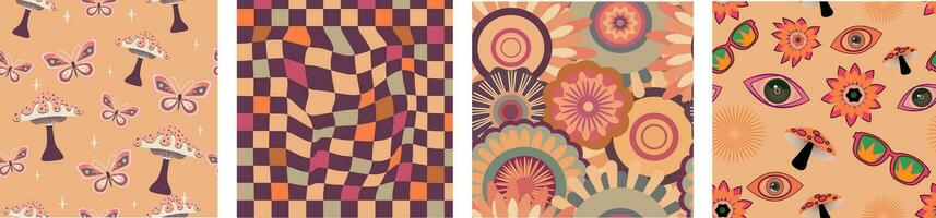 A groovy and psychedelic chessboard backdrop inspired by the 60s and 70s. Perfect for print templates, textiles. vector