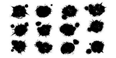 Black splash collection. Ink stain. Spray paint the shape with stain. Set of spray paint elements. black ink splash lines and drops. Paint brush, stroke vector set. Spray paint the shape with stain.