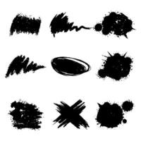 Black splash collection. Ink stain. Spray paint the shape with stain. Set of spray paint elements. black ink splash lines and drops. Paint brush, stroke vector set. Spray paint the shape with stain.