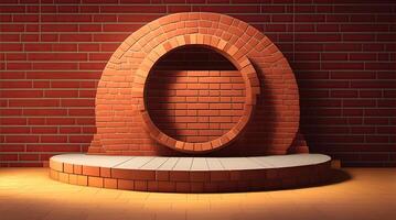 , pedestal backdrop with a natural stone and brickwall show scene, minimalist podium background, abstract empty product display photo