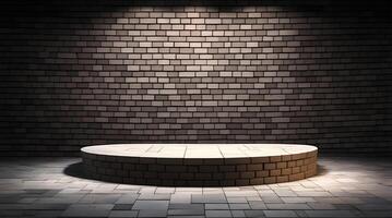 , pedestal backdrop with a natural stone and brickwall show scene, minimalist podium background, abstract empty product display photo