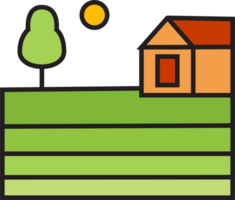 Green yard and house with beautiful views cartoon png