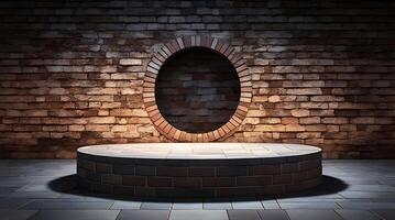 , pedestal backdrop with a natural stone and brickwall show scene, minimalist podium background, abstract empty product display photo