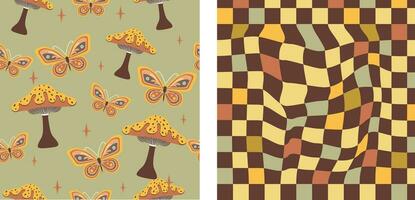 A groovy and psychedelic chessboard backdrop inspired by the 60s and 70s. Perfect for print templates, textiles. vector