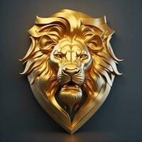 AI Generative, 3d style of Lion Head Logo with Gold chrome effect photo