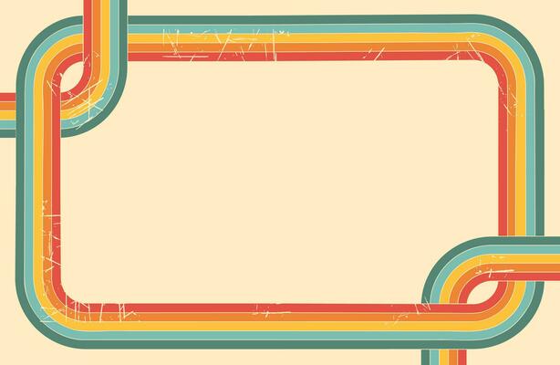 Background with rainbow. Horizontal frame with line. 60s, 70s retro graphic
