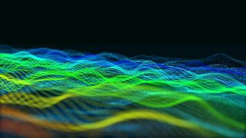 Abstract blue wave particle over dark background with light effect, digital technology connection and innovation concept video