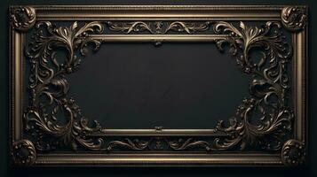 vintage luxury golden frame on black background photo