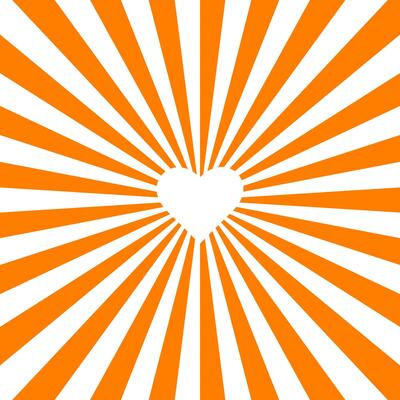 Orange swirling pattern background with heart. Halloween color. Vortex starburst spiral twirl square. Helix rotation rays. Converging scalable stripes. Vector illustration