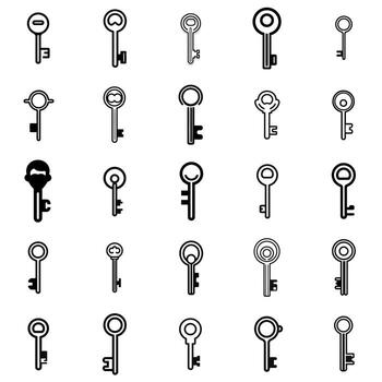Black Outline Key Icon Set for Security and Access Themes vector