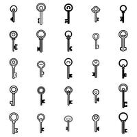 Black Outline Key Icon Set for Security and Access Themes vector