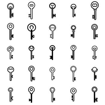 Black Outline Key Icon Set for Security and Access Themes vector