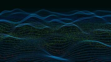 Abstract blue wave particle over dark background with light effect, digital technology connection and innovation concept video