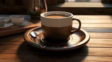 coffee on a wooden table photo