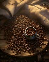 coffee beans on wooden table photo