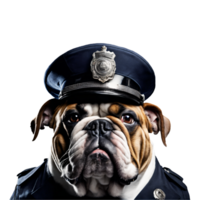 retrato do humanóide antropomórfico buldogue vestindo polícia Policial uniforme isolado transparente generativo ai png