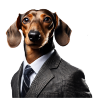 retrato do humanóide antropomórfico dachshund cachorro vestindo cinzento o negócio terno isolado transparente generativo ai png