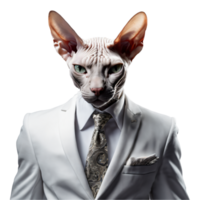 portret van humanoid antropomorf sphynx kat vervelend wit bedrijf pak geïsoleerd transparant generatief ai png