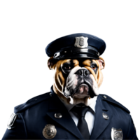 retrato do humanóide antropomórfico buldogue vestindo polícia Policial uniforme isolado transparente generativo ai png