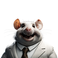 portret van humanoid antropomorf dik wit Rat vervelend wit bedrijf pak geïsoleerd transparant generatief ai png