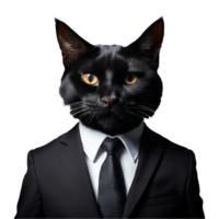 portrait de humanoïde anthropomorphe noir chat portant affaires costume isolé transparent génératif ai png